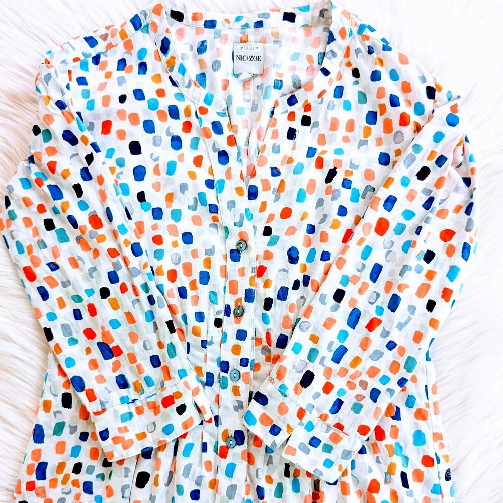 Nic+Zoe Seaglass Shirt, Size XS, Luxury, Colorful Funfetti Print Button Front